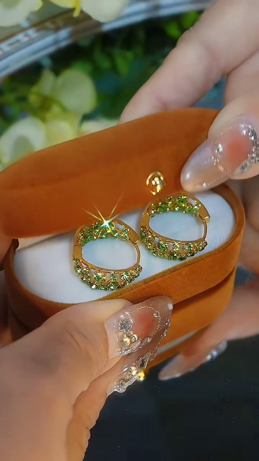 Dazzling Emerald Green Crystal Pave Half-Hoop Earrings in Gold Tone