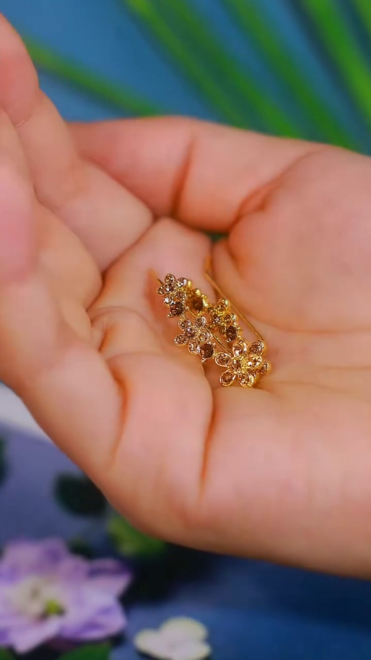 Elegant Gold-Toned Floral Crawler Earrings with Sparkling Crystal Accents