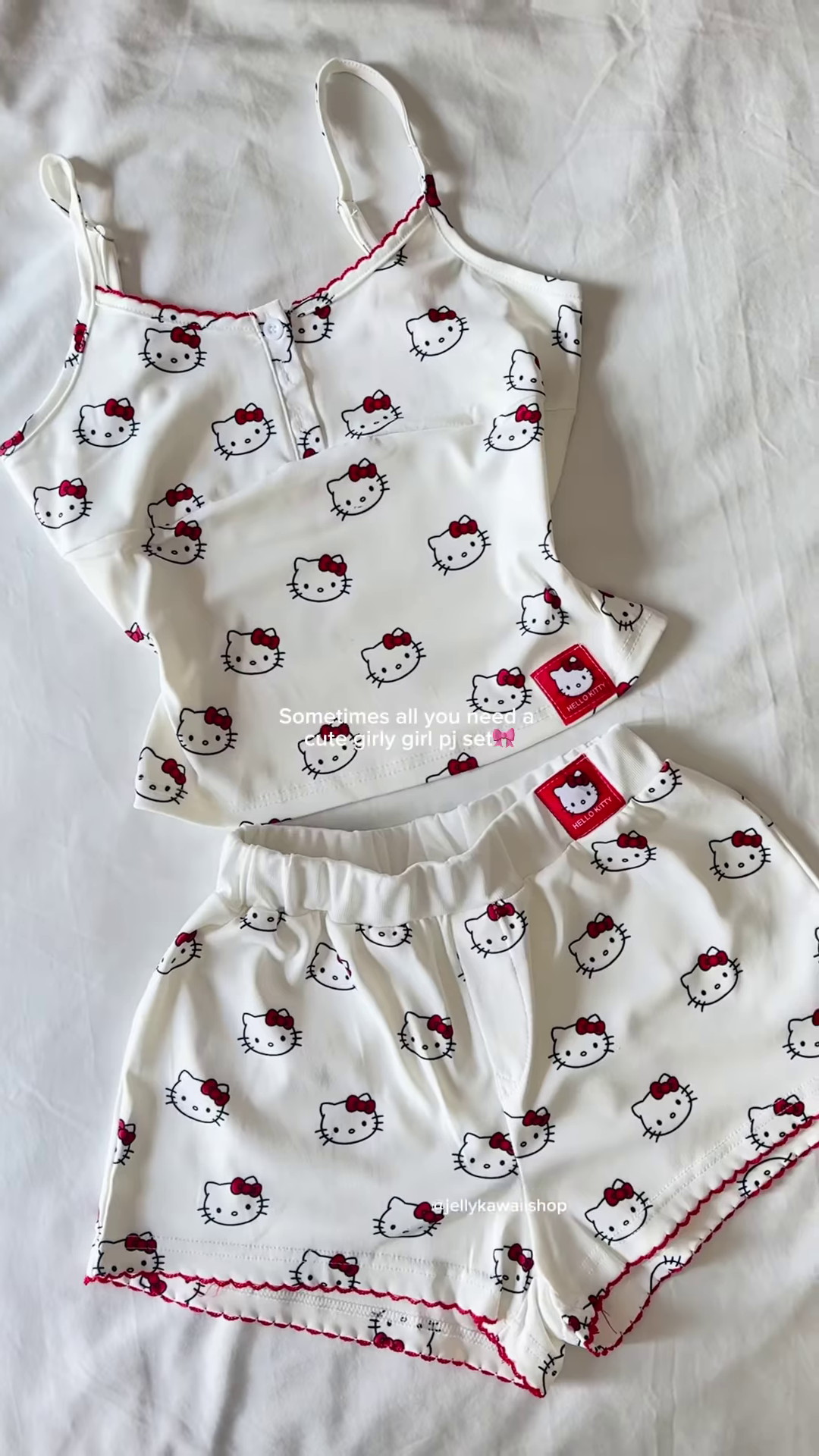 Cute Women’s Hello Kitty Cami Pajama Set with Ruffle Trim
