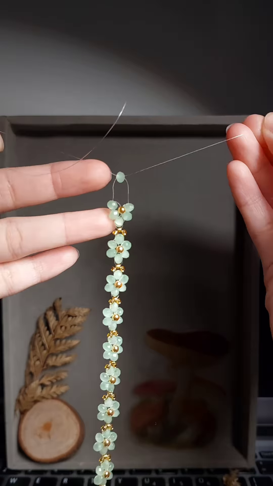 Delicate Light Green Gemstone and Gold-Toned Floral Bracelet for Women
