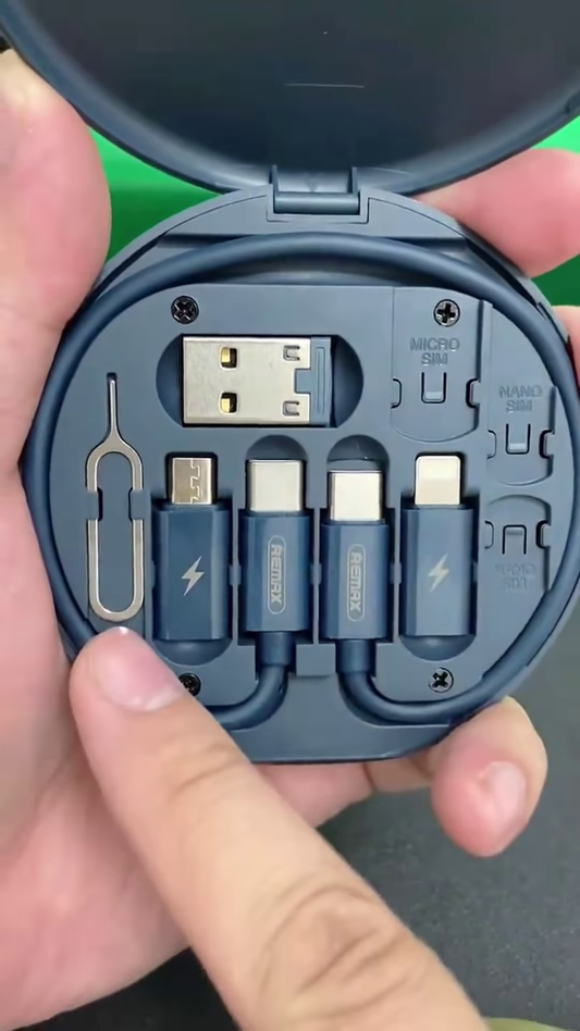 Compact Multi-Connector Charging Cable Organizer with SIM Card Storage