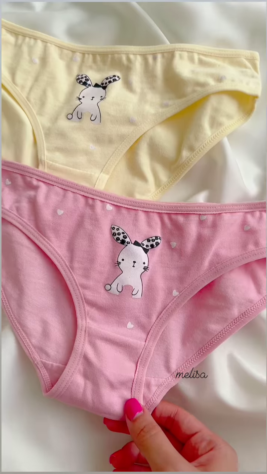 Cute White Cotton Training Bra with Pink Bunny and Hearts for Girls