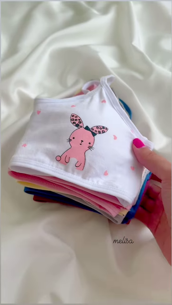 Cute White Cotton Training Bra with Pink Bunny and Hearts for Girls