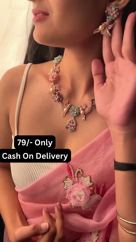 Delicate Floral Statement Necklace with Pastel Gemstones and Pearl Accents