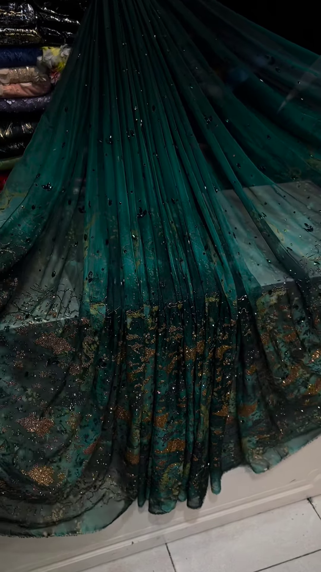 Elegant Emerald Green Ombre Saree with Embellished Border