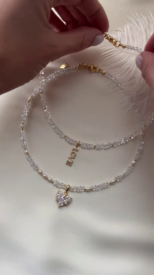 Delicate Layered Crystal Beaded Necklace Set with Charm Pendants