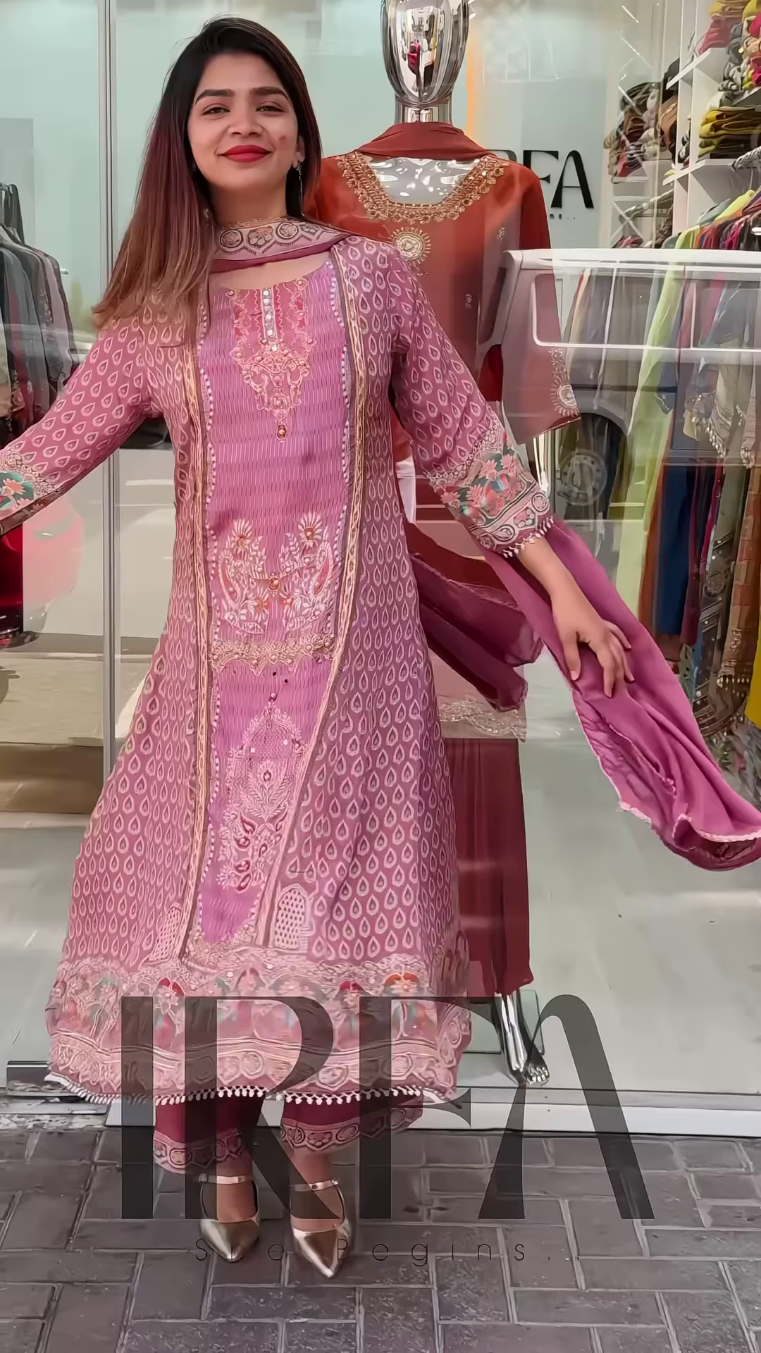 Elegant Printed Straight-Cut Kurti with Embellished Neckline and Coordinating Bottoms