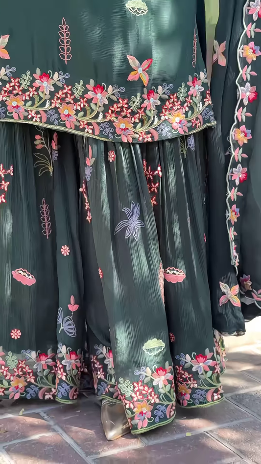 Elegant Embroidered Gharara Suit Set with Matching Dupatta