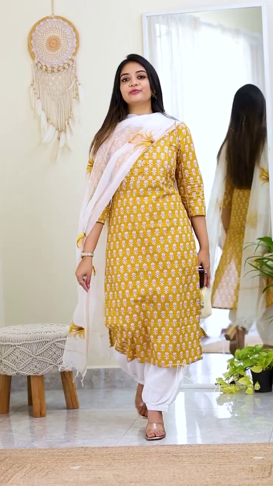 Light Blue Printed Straight-Cut Kurti Set with Coordinating Dupatta