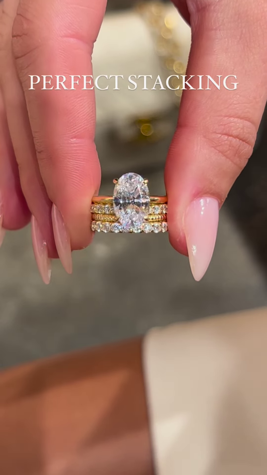 Elegant Gold-Toned Oval Ring Set with Stackable Bands