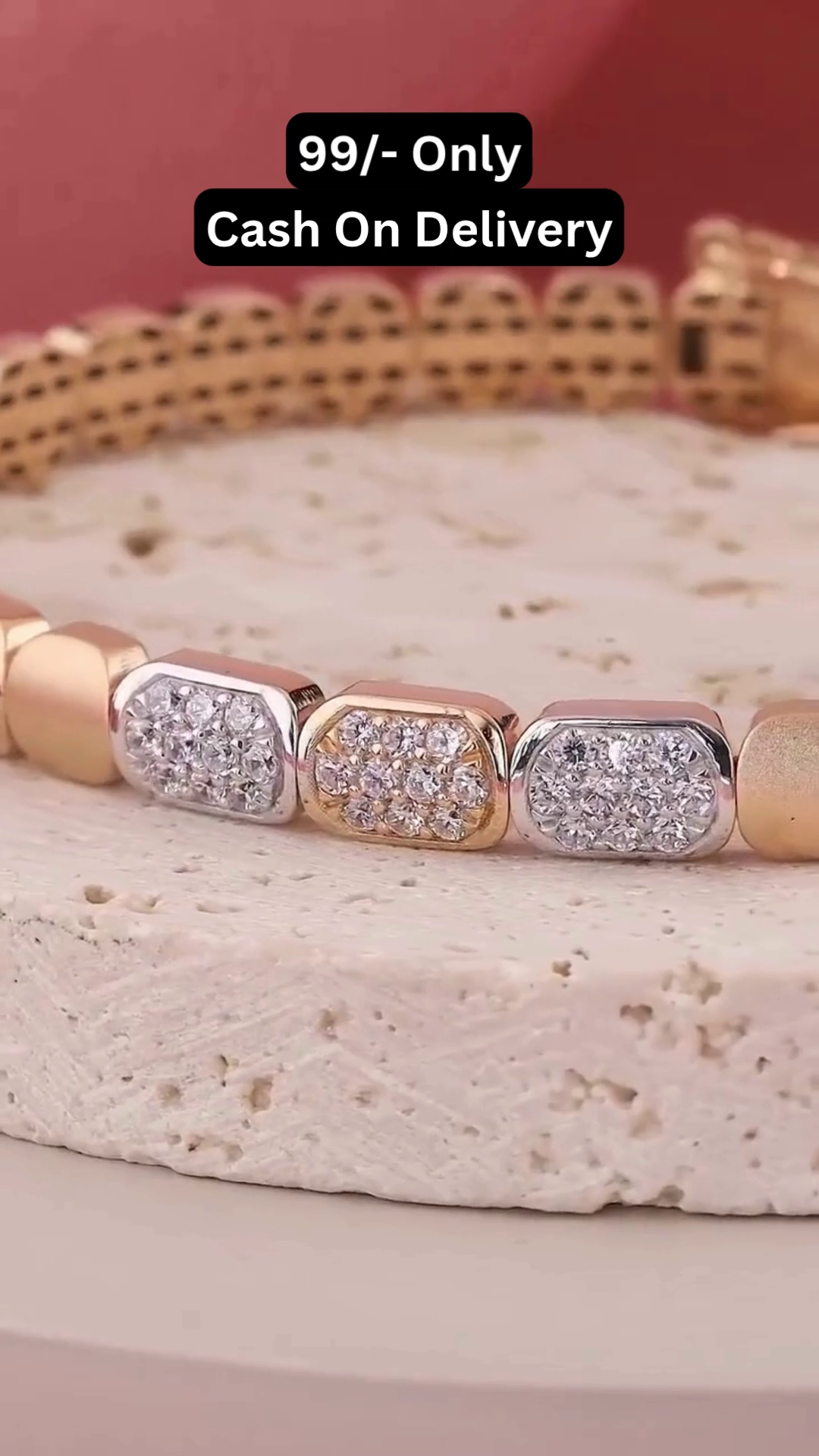Elegant Two-Tone Link Bracelet with Dazzling Pavé-Set Clear Gemstones