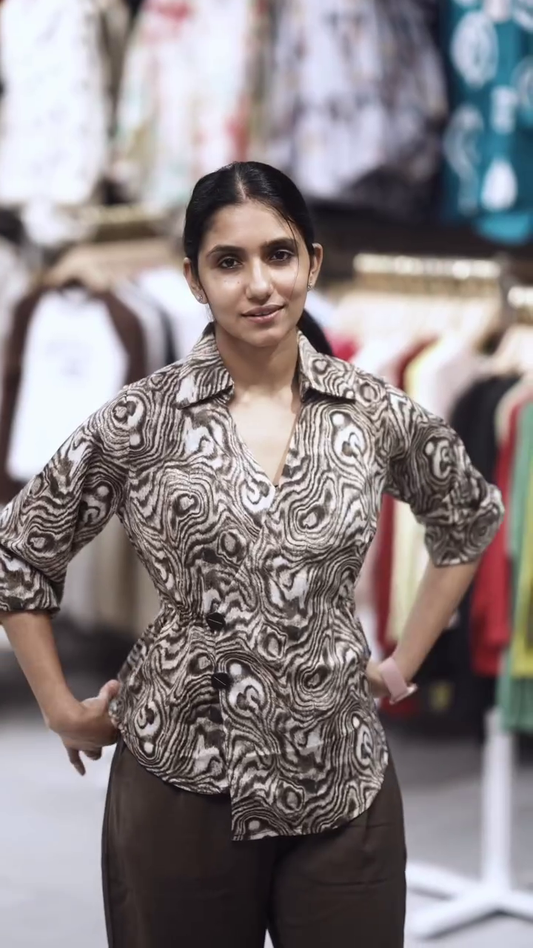 Women's Abstract Printed Button-Down Shirt