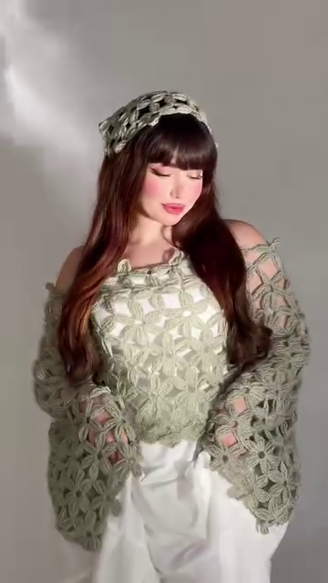 Women’s Sage Green Crochet Lace Top With Off-Shoulder Boho Chic Style