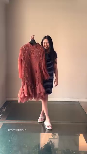 Rust Pleated Lace Dress