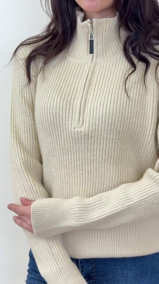 Women’s Off-White Ribbed High Neck Sweater