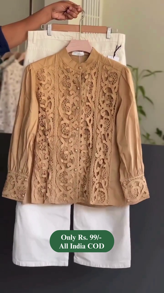 Women’s Beige Embroidered Lace Shirt