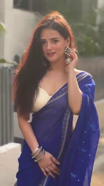 Royal Blue Georgette Saree with Sequin Border & Ivory Blouse