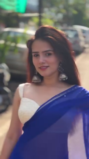 Royal Blue Georgette Saree with Sequin Border & Ivory Blouse
