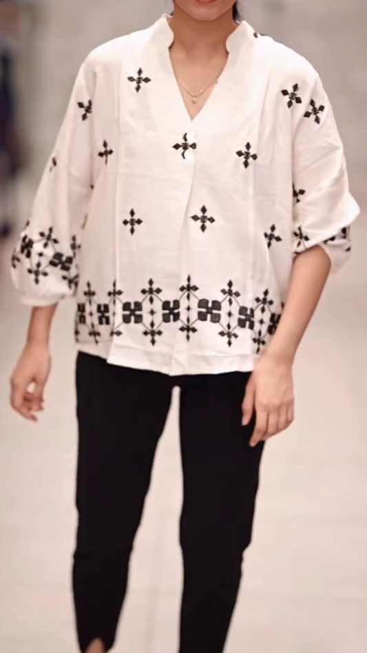 Casual & Office Wear Tunic with Black Floral Pattern